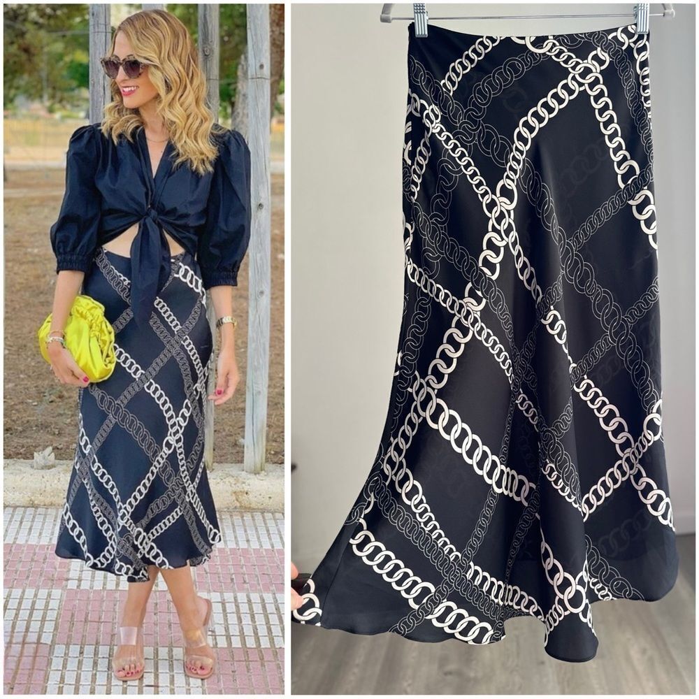 ZARA FLOWY CHAIN SKIRT Black Midi